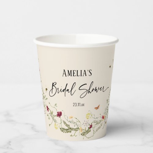 Simple Minimal Floral Bridal Shower Party  Paper Cups