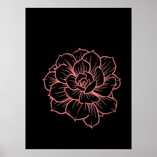 Simple Minimal Floral Line Art Flower Black Red Poster