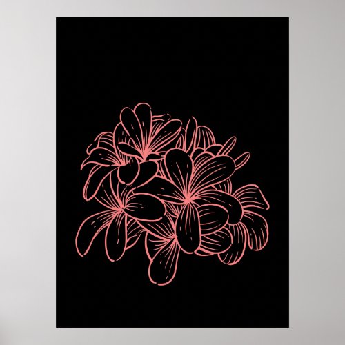 Simple Minimal Floral Line Art Flower Black Red Poster