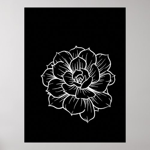 Simple Minimal Floral Line Art Flower Black White Poster