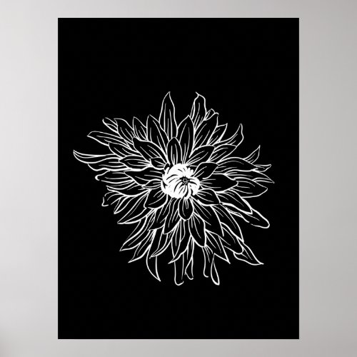 Simple Minimal Floral Line Art Flower Black White Poster