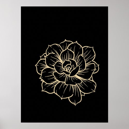 Simple Minimal Floral Line Art Flower Black Yellow Poster