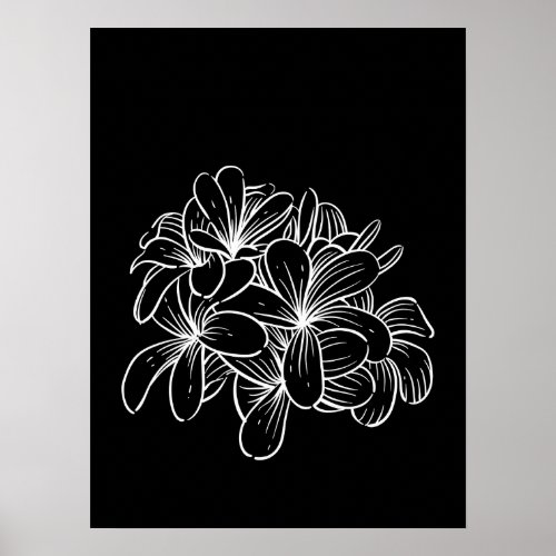 Simple Minimal Floral Line Art Flowers Black White Poster