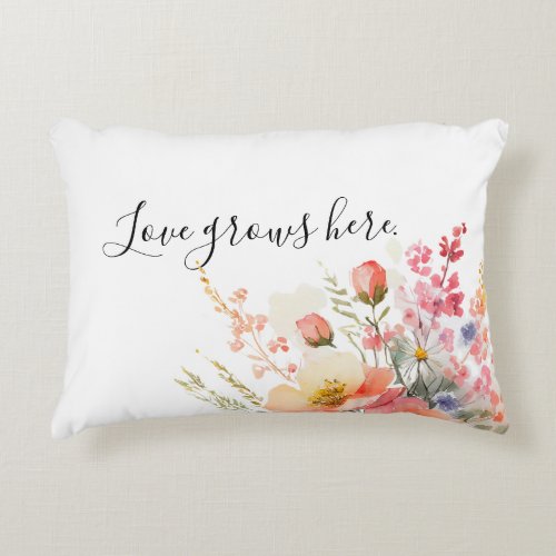 Simple Minimal Floral Love Grows Accent Pillow