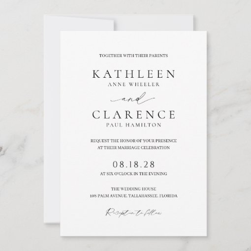 Simple Minimal Formal Classic Elegant Wedding Invitation | Zazzle