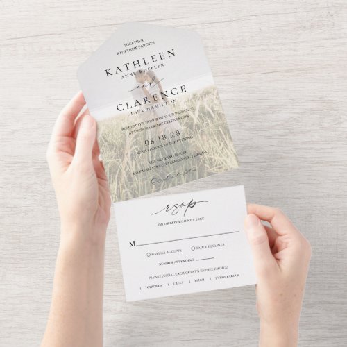 Simple Minimal Formal Classic Photo Wedding All In One Invitation