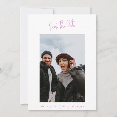 Simple Minimal Funky Pink Photo Save The Date