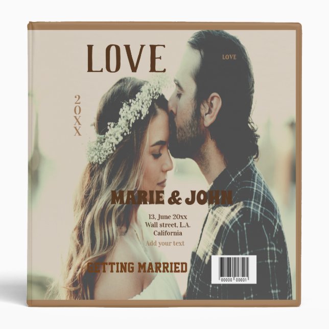 simple minimal getting married love magazine cover 3 ring binder (Front)