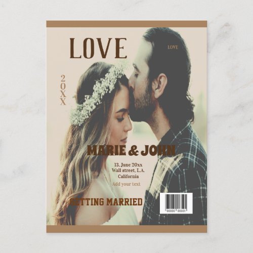 simple minimal getting married love magazine cover postcard