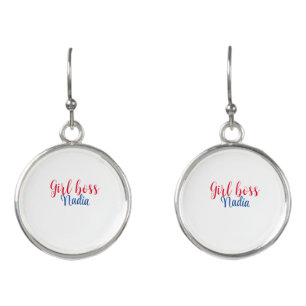 simple minimal girl boss add name text image busin earrings