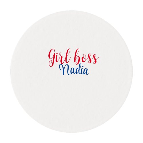 simple minimal girl boss add name text image busin edible frosting rounds