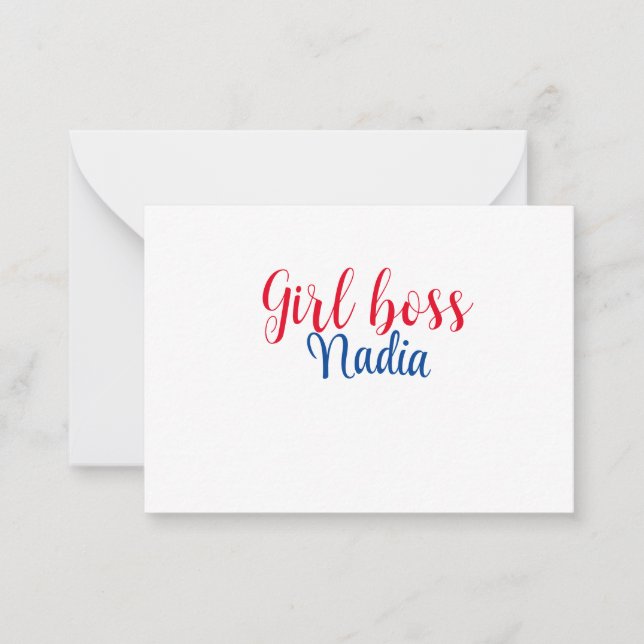 simple minimal girl boss add name text image busin note card (Front)