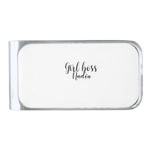 simple minimal girl boss add name text image busin silver finish money clip