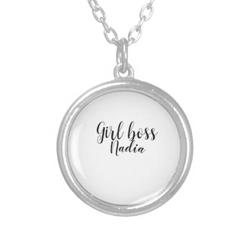 simple minimal girl boss add name text image busin silver plated necklace