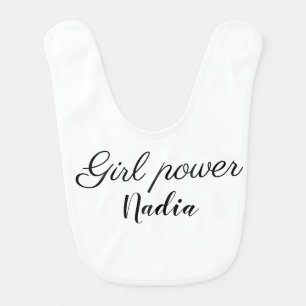 simple minimal girl power add name text image busi baby bib