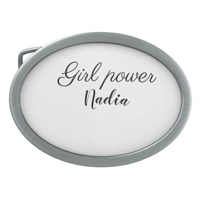 simple minimal girl power add name text image busi belt buckle (Front)