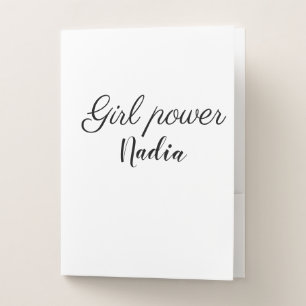 simple minimal girl power add name text image busi pocket folder