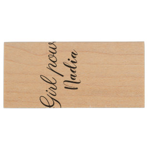 simple minimal girl power add name text image busi wood flash drive