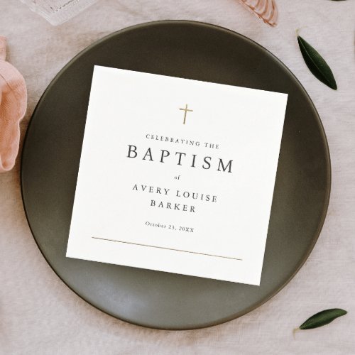 Simple Minimal Gold Cross Religious Baptism Napkins
