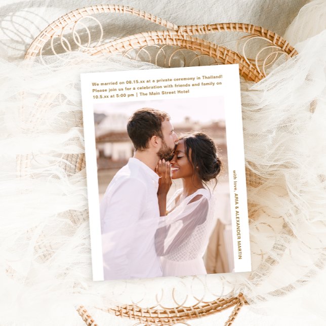 Simple Minimal Gold Elopement Celebration Photo Postcard (Creator Uploaded)