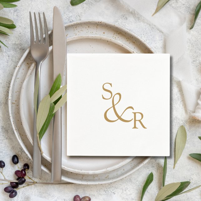 Simple Minimal Gold Monogram Wedding Napkins (Creator Uploaded)