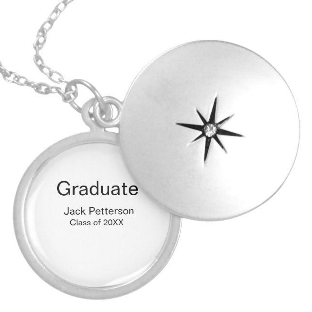 simple minimal graduate add name modern class  locket necklace (Front)