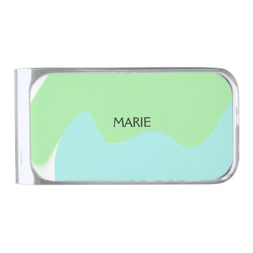 SIMPLE MINIMAL GREEN ADD YOUR NAME TEXT GIFT       SILVER FINISH MONEY CLIP