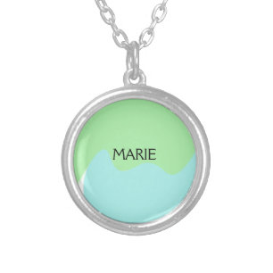 SIMPLE MINIMAL GREEN ADD YOUR NAME TEXT GIFT SILVER PLATED NECKLACE