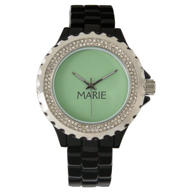 SIMPLE MINIMAL GREEN ADD YOUR NAME TEXT GIFT   WATCH (Front)