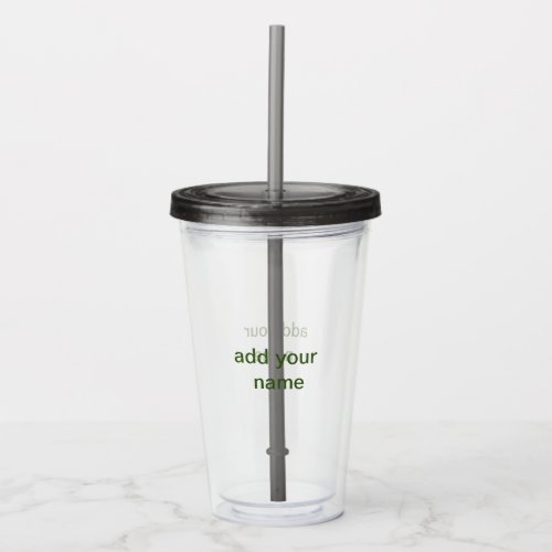 Simple minimal green add your text name photo cust acrylic tumbler