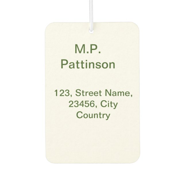 Simple minimal green add your text name photo cust air freshener (Front)