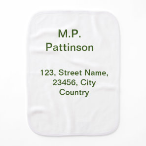 Simple minimal green add your text name photo cust baby burp cloth