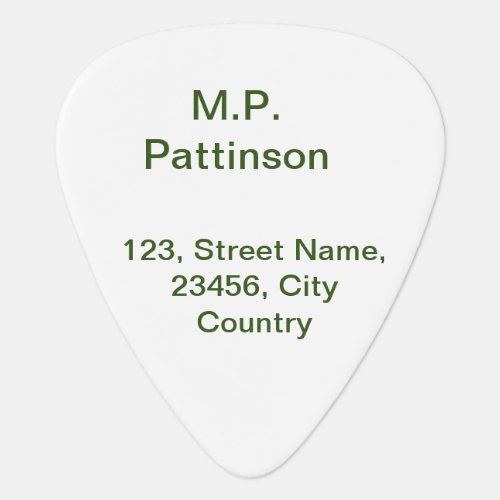 Simple minimal green add your text name photo cust guitar pick