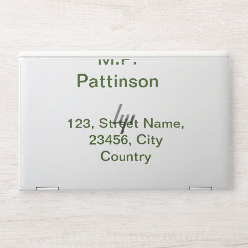 Simple minimal green add your text name photo cust HP laptop skin