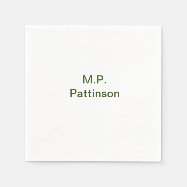 Simple minimal green add your text name photo cust napkins (Front)