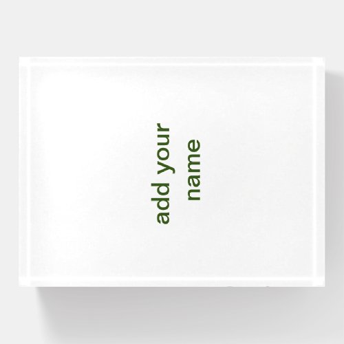 Simple minimal green add your text name photo cust paperweight