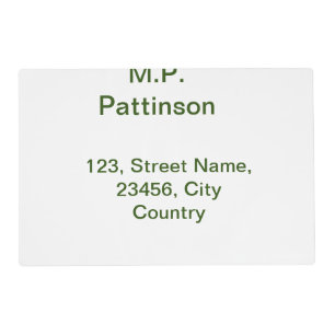 Simple minimal green add your text name photo cust placemat