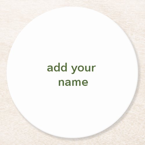 Simple minimal green add your text name photo cust round paper coaster