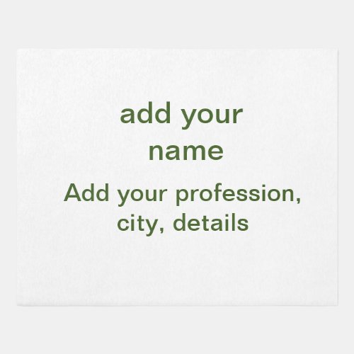 Simple minimal green add your text name photo cust rug