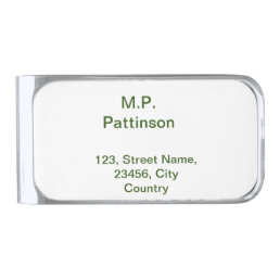 Simple minimal green add your text name photo cust silver finish money clip