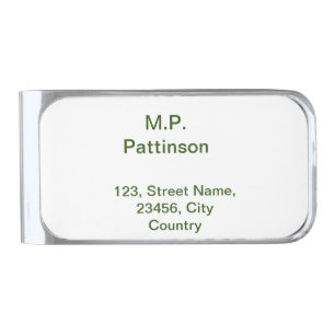 Simple minimal green add your text name photo cust silver finish money clip