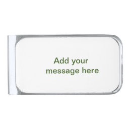 Simple minimal green add your text name photo cust silver finish money clip