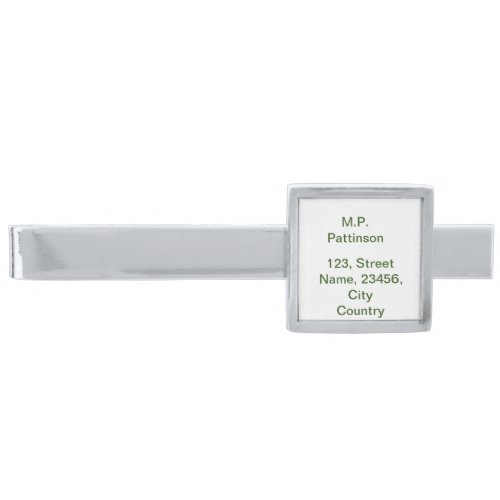 Simple minimal green add your text name photo cust silver finish tie bar