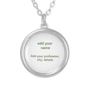 Simple minimal green add your text name photo cust silver plated necklace