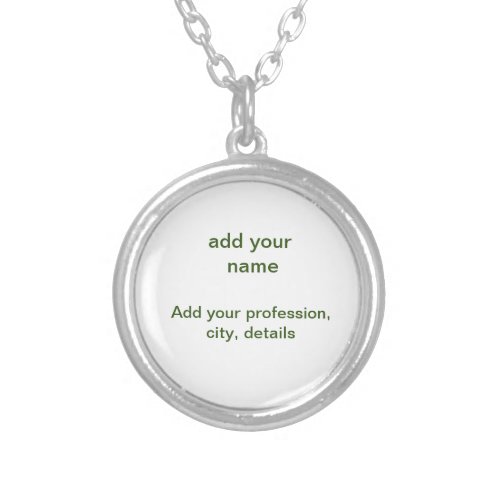 Simple minimal green add your text name photo cust silver plated necklace