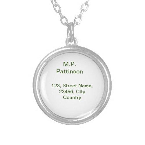 Simple minimal green add your text name photo cust silver plated necklace