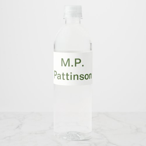 Simple minimal green add your text name photo cust water bottle label
