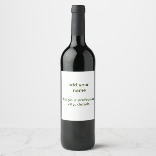 Simple minimal green add your text name photo cust wine label