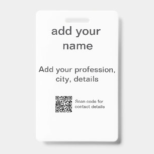 Simple minimal green add your text name scan QR co Badge
