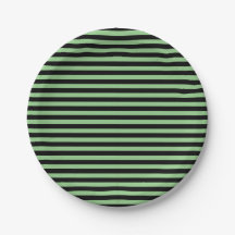 Simple Minimal Green and Black Striped Paper Plate